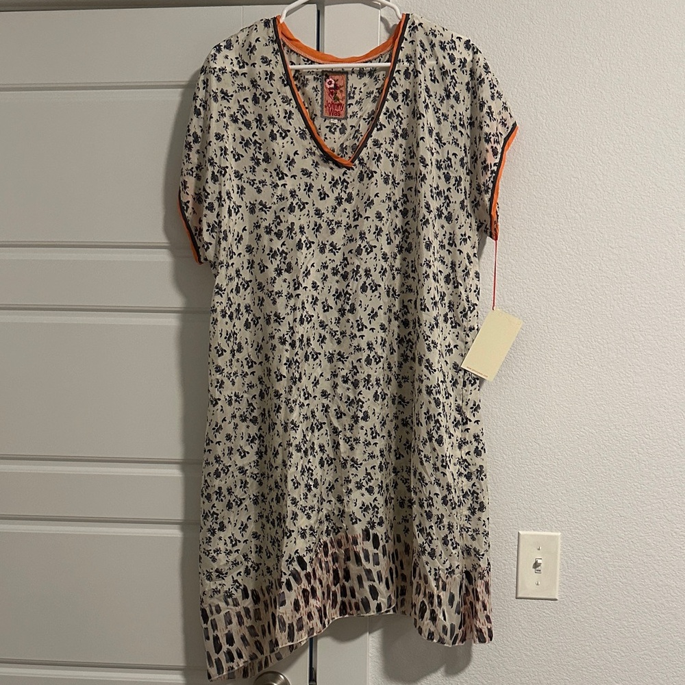 Johnny Was Floral V-Neck with Orange and Black Accents